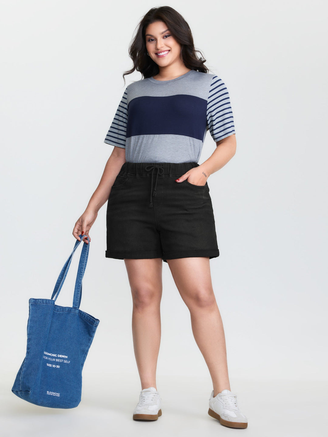 Distressed Drawstring Roll Hem Denim Shorts