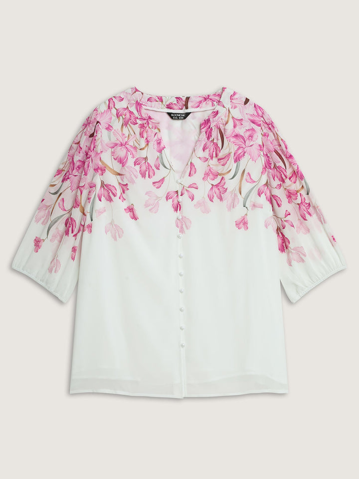Floral Print Layered Notched Collar Blouse