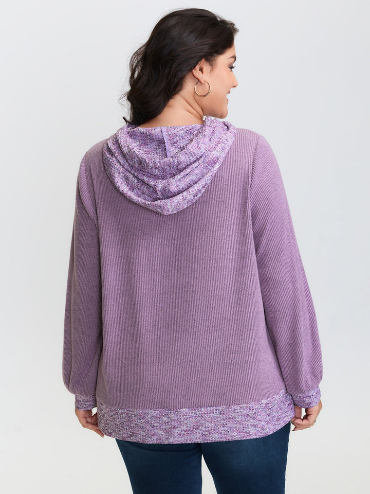 Textured Stretchy Color Contrast Hoodie