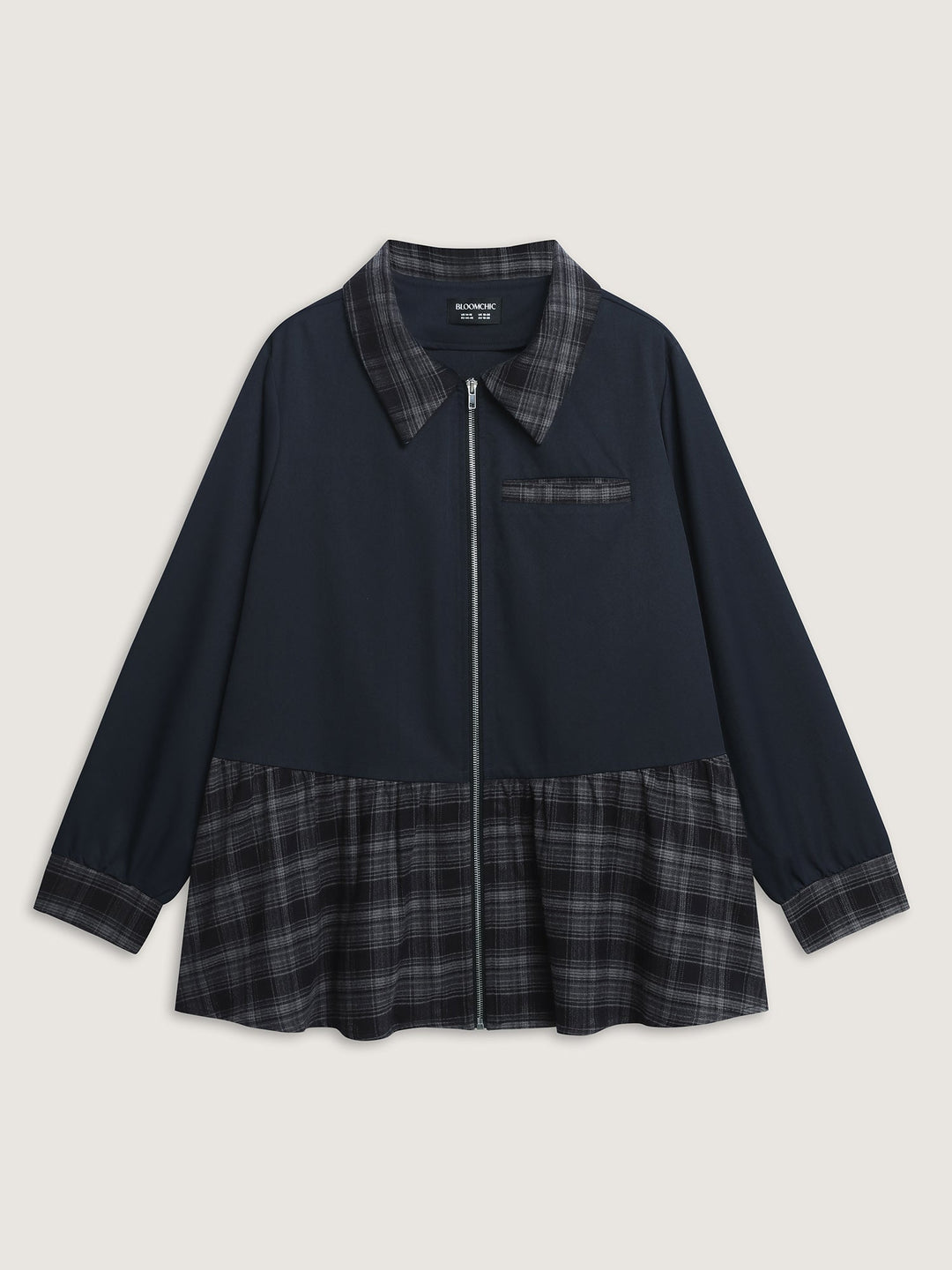 Checkered Zipper Front Pockets Jacket