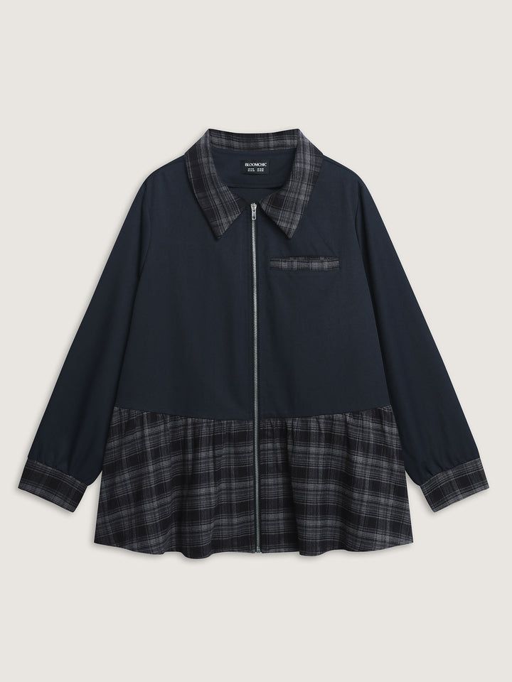 Checkered Zipper Front Pockets Jacket