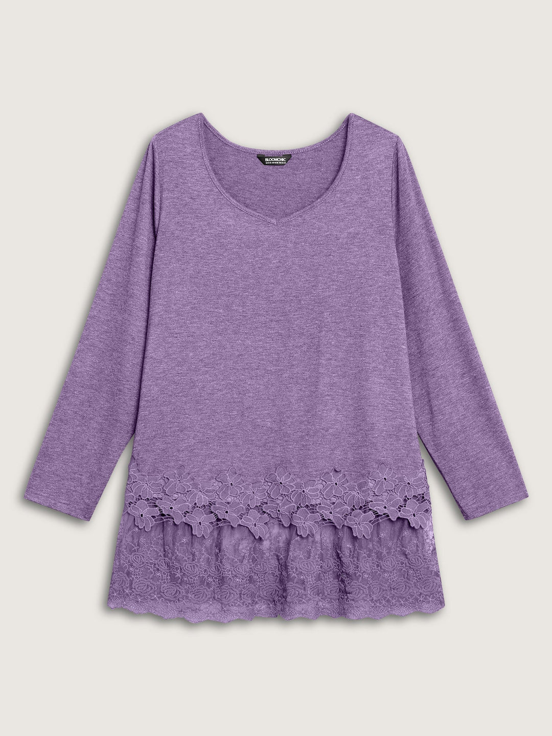 V Neck Lace Panel Jersey Top
