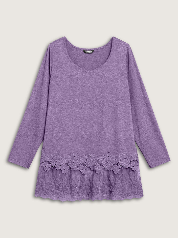 V Neck Lace Panel Jersey Top