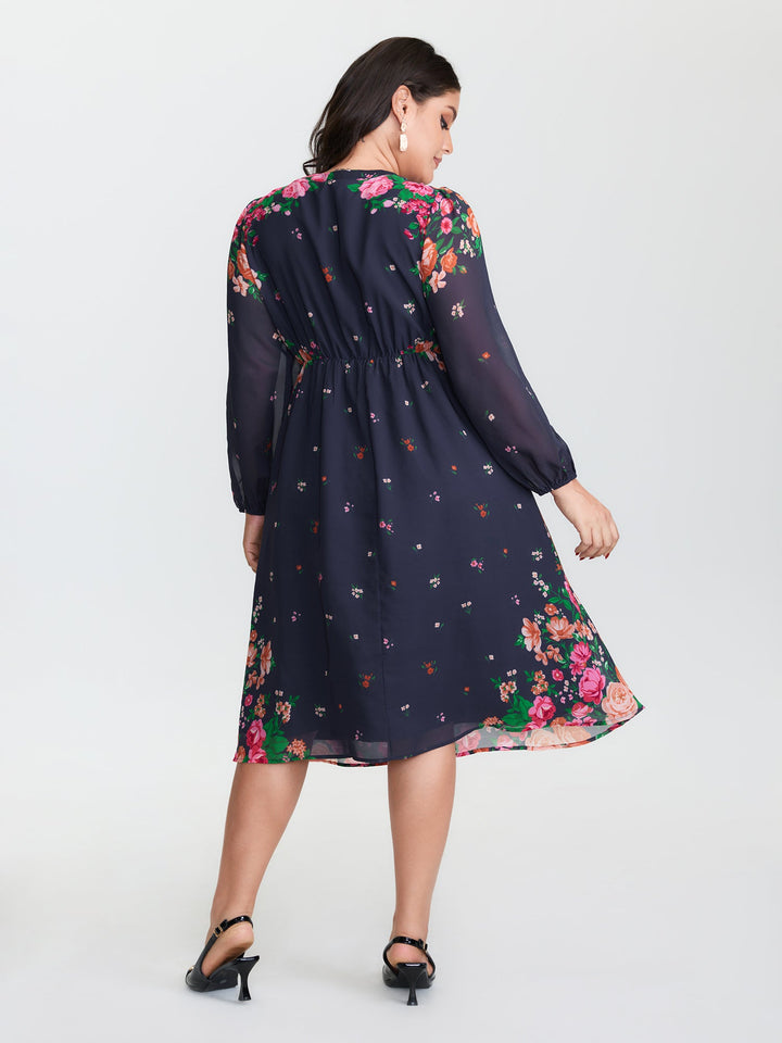 Keyhole Neckline Floral Print Midi Dress