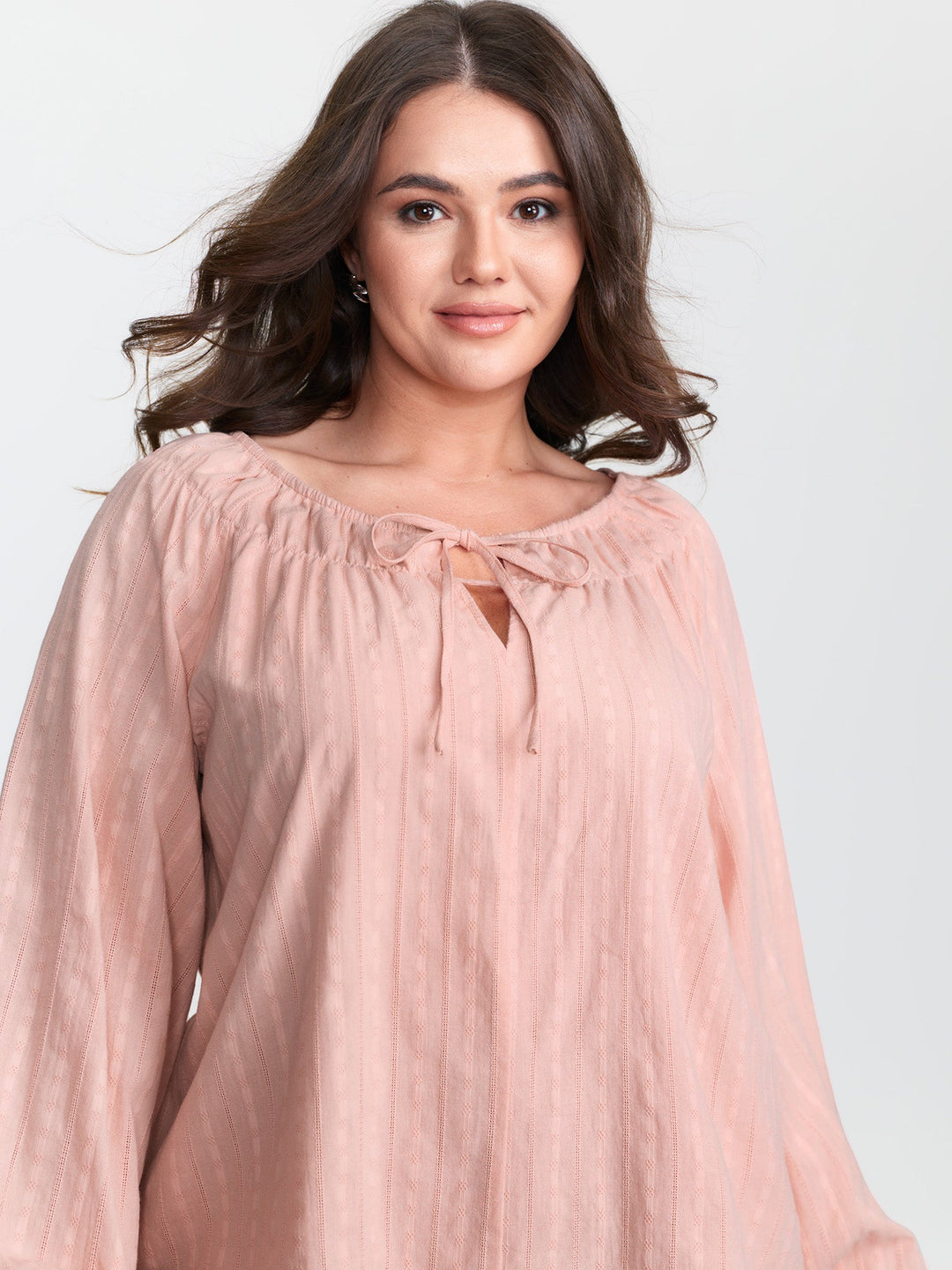 Pure Cotton Jacquard Neck-Tie Blouse