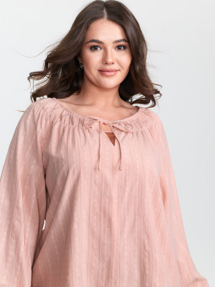 Pure Cotton Jacquard Neck-Tie Blouse