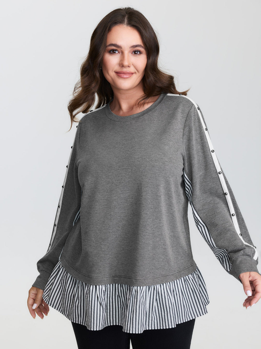 Supersoft Rivets Layered Color Contrast Sweatshirt