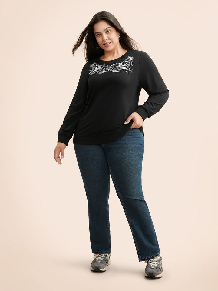 Broderie Anglaise Round Neck Sweatshirt