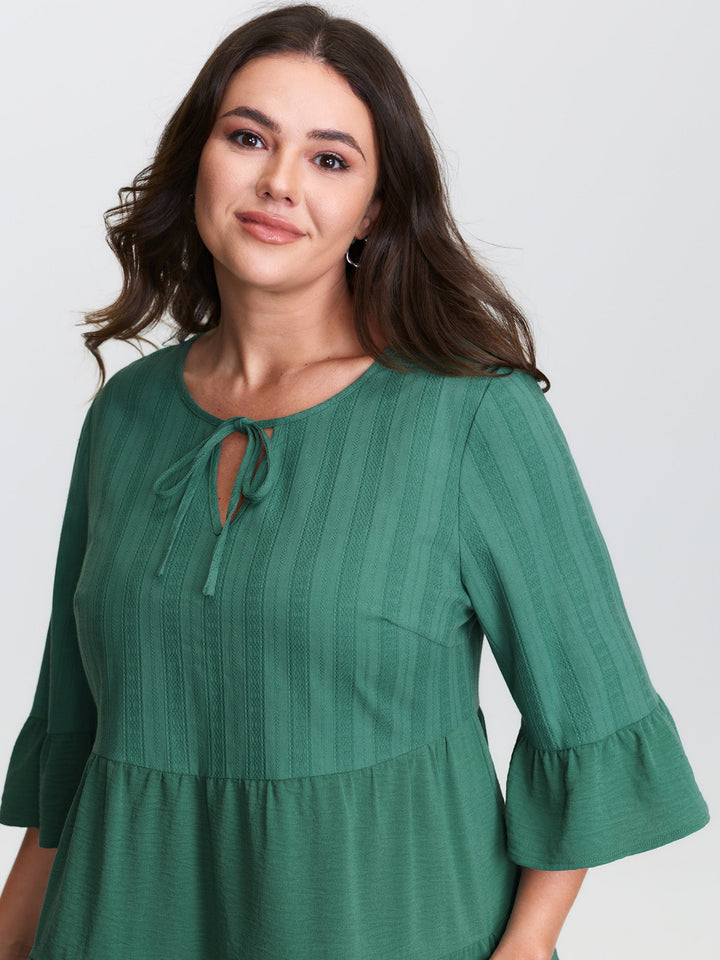 Textured Tiered Neck-Tie Blouse