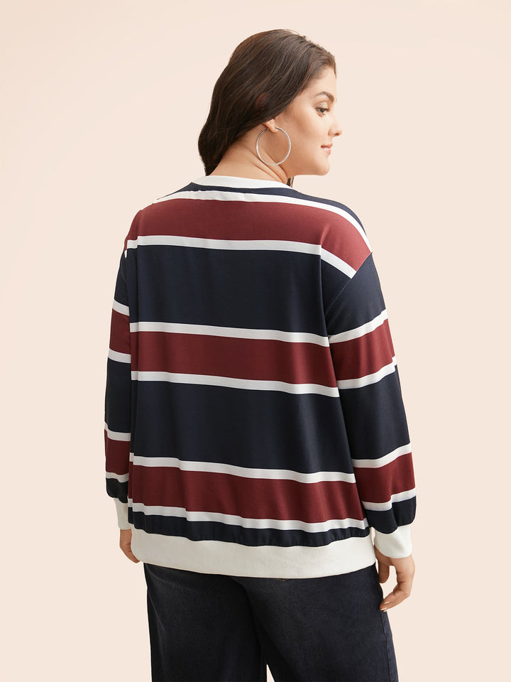 Contrast Striped Drop Shoulder Sweatshirt