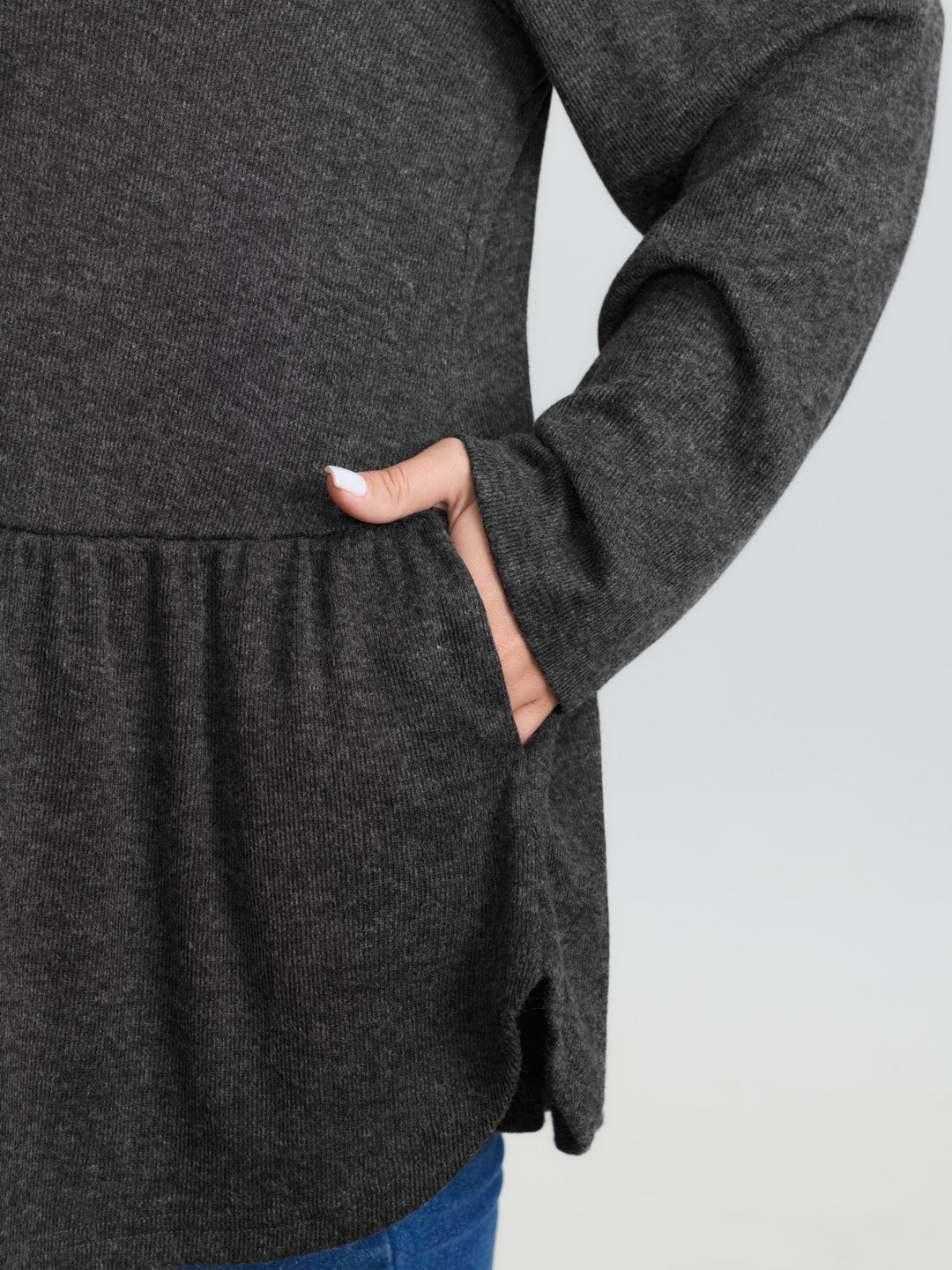 Textured Ruffled Hem Button Blouse