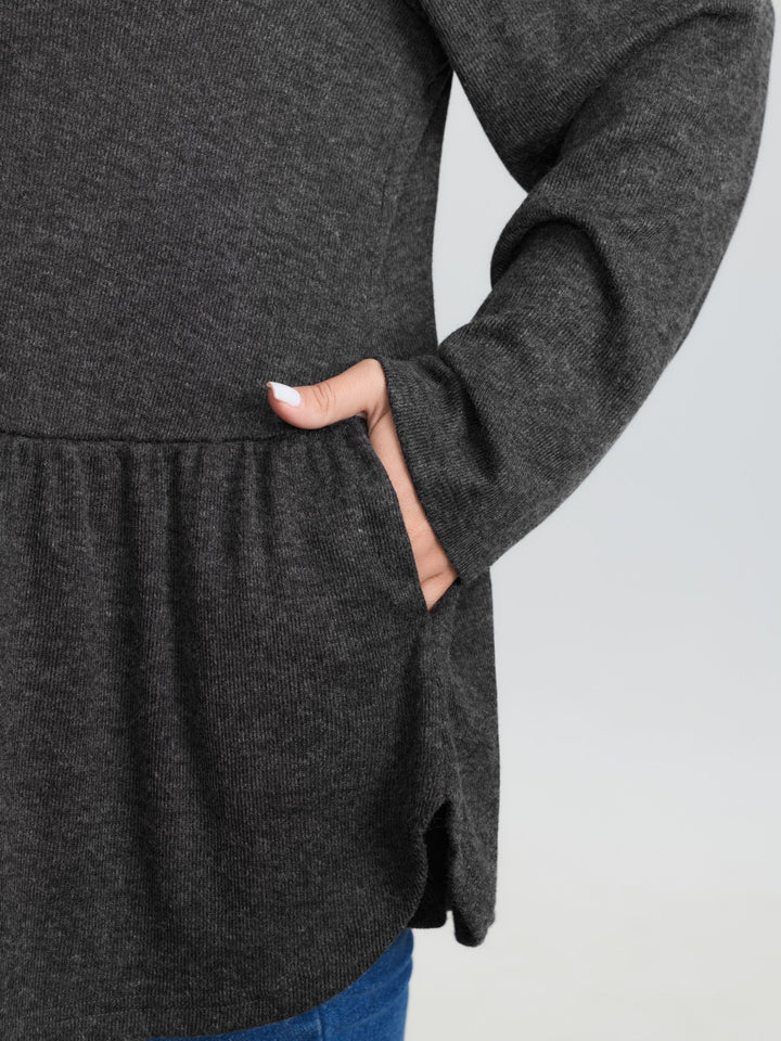 Textured Ruffled Hem Button Blouse