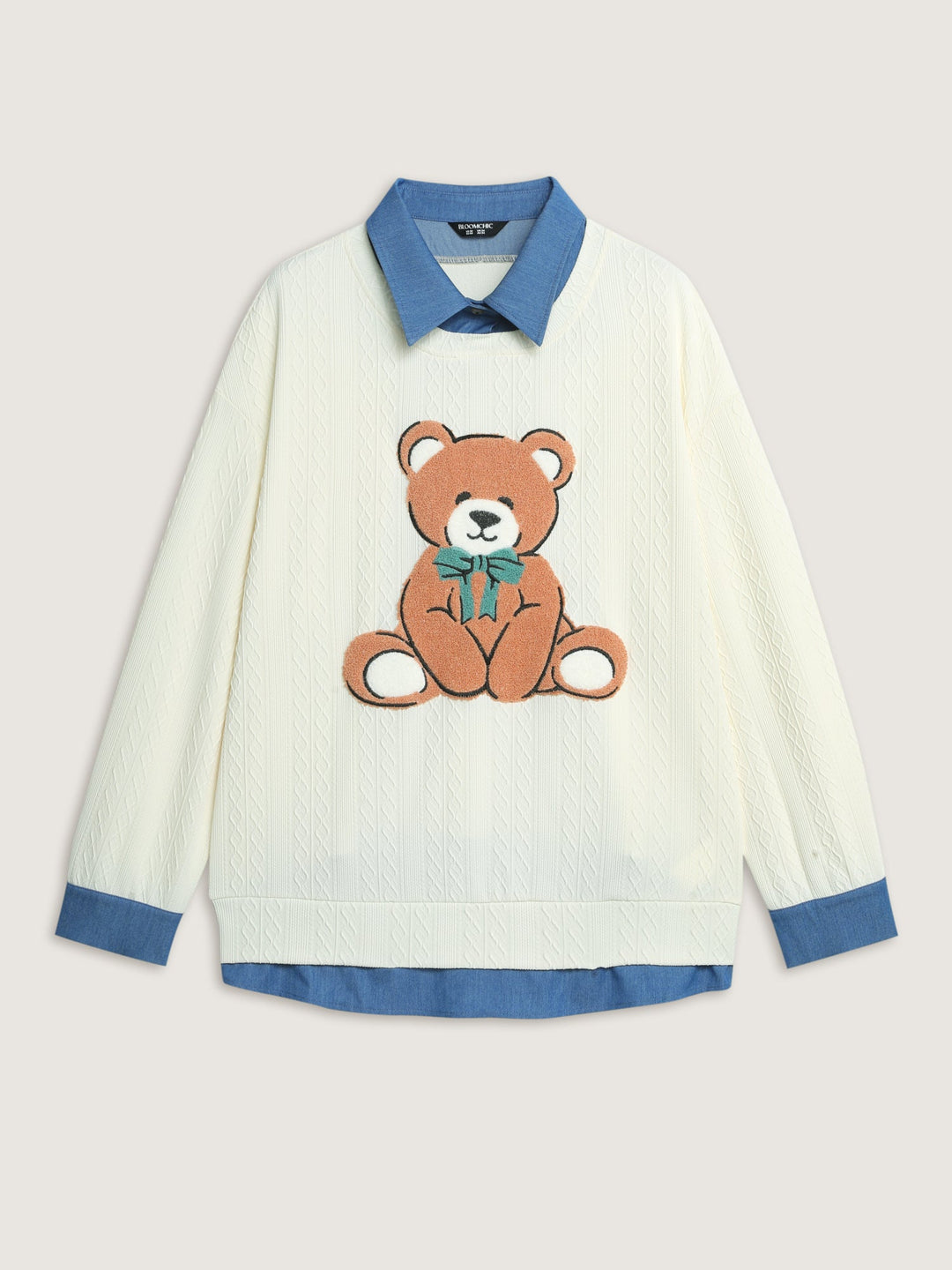 Towel Texture Teddy Embroidery Patchwork Sweatshirt