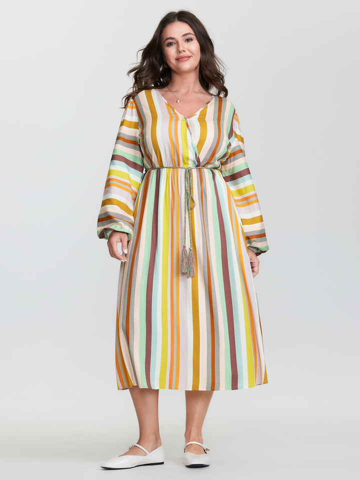 Supersoft Striped Wrap Neckline Midi Dress
