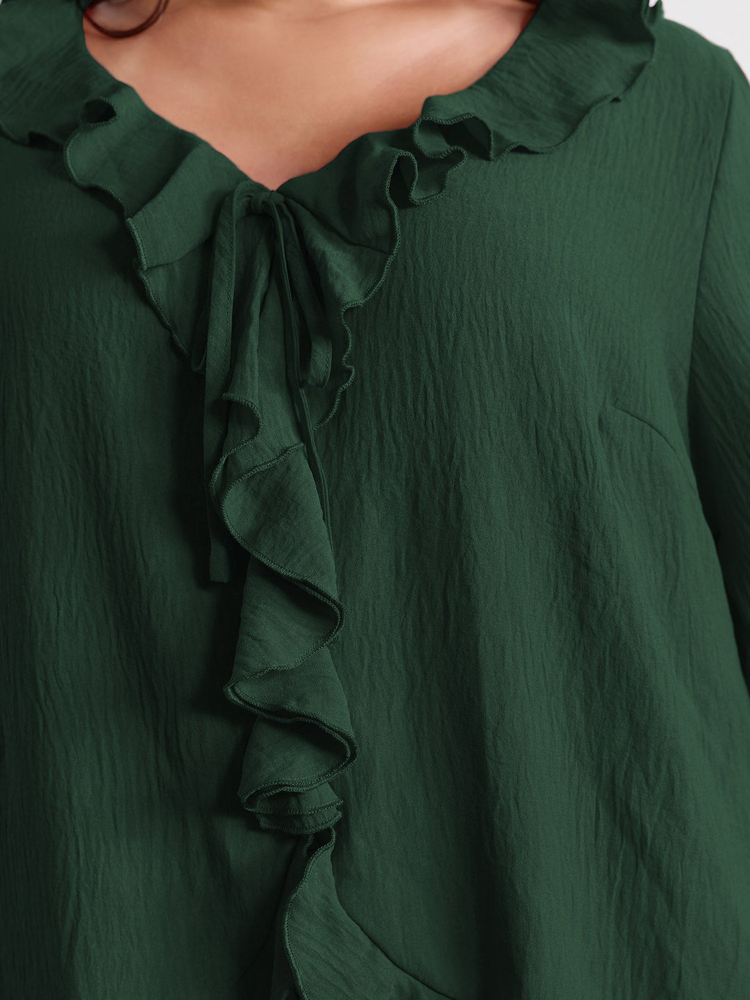 Ruffled V-Neck Curvy Edge Blouse