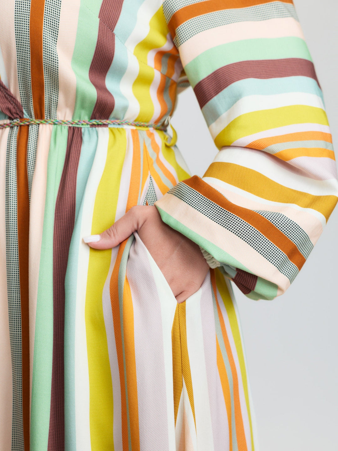 Supersoft Striped Wrap Neckline Midi Dress