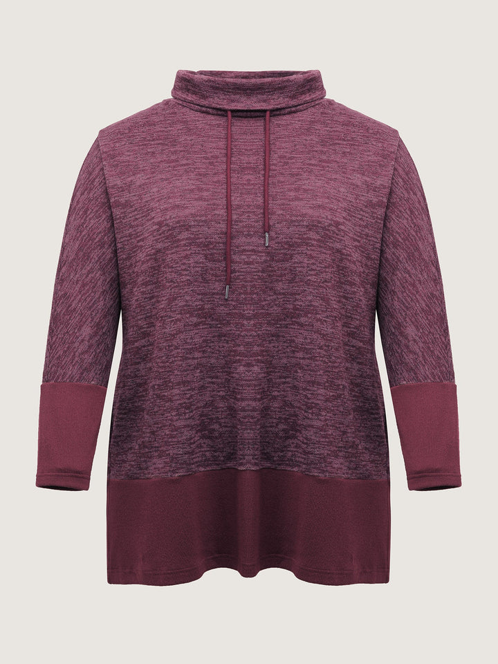Heather Texture High-Neck Contrast Sweatshirt