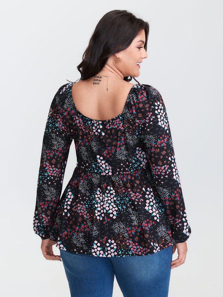 Floral Print Fit and Flare Knit Top