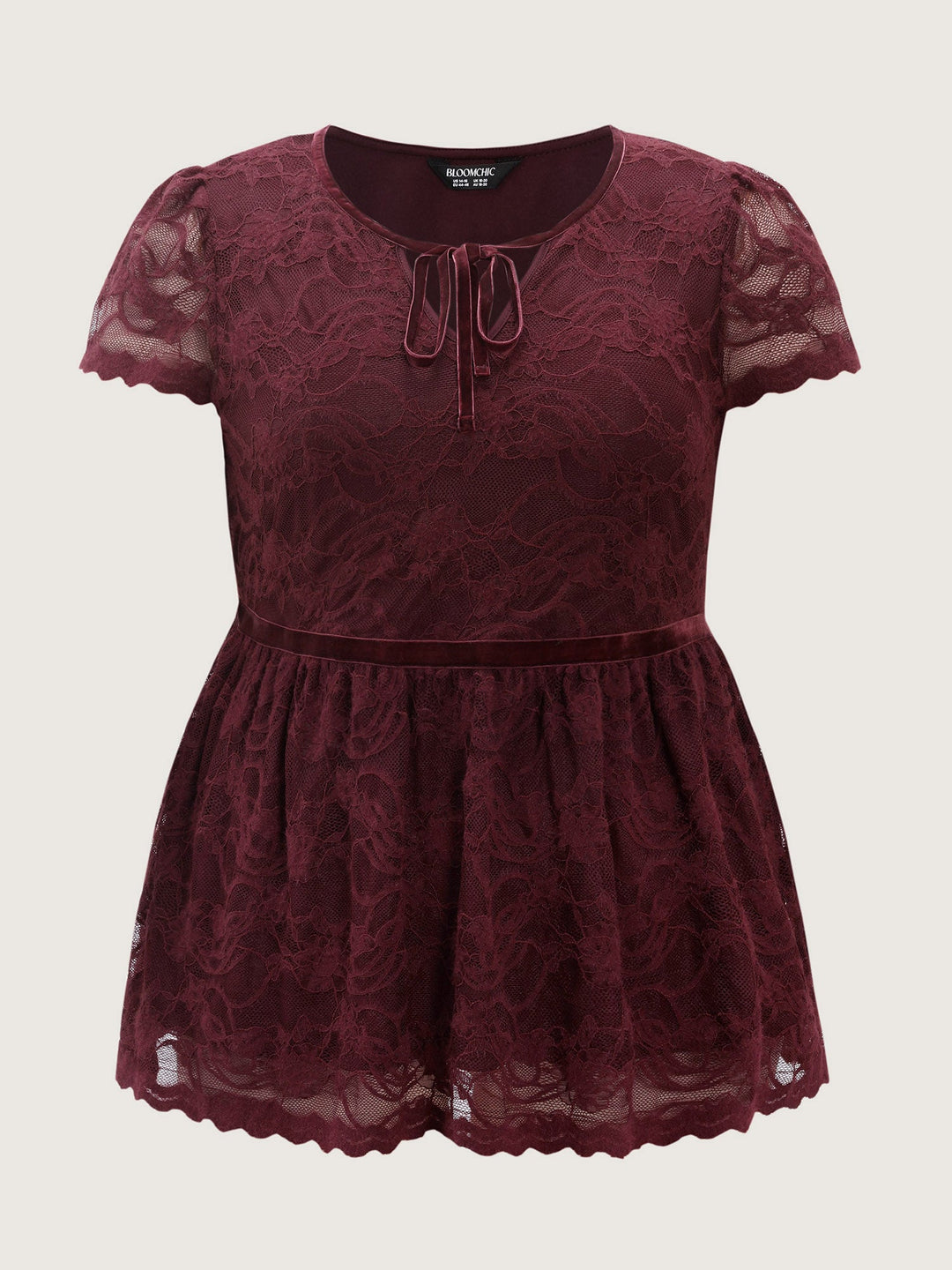 Textured Neck-Tie Cinched-Flared Blouse