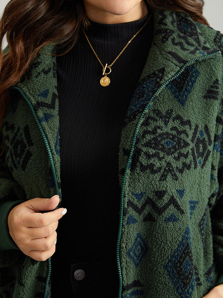 Geometric Pocket Gathered Zipper Jacket