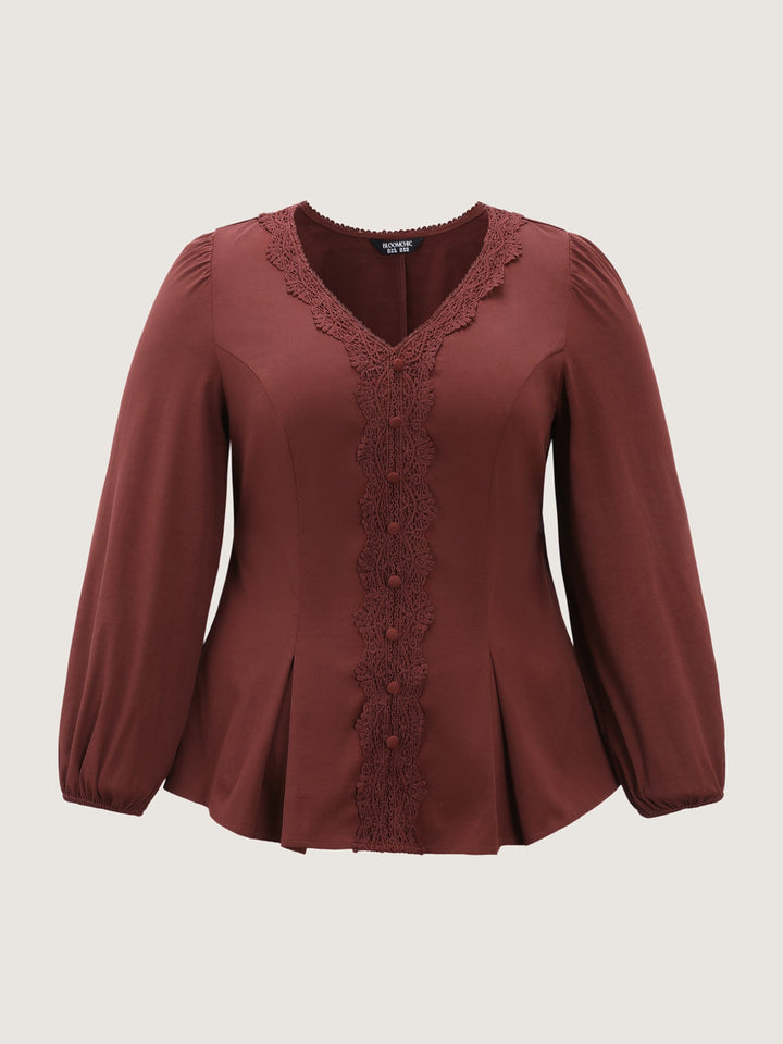 Lace Trim Cinched-Flared Blouse
