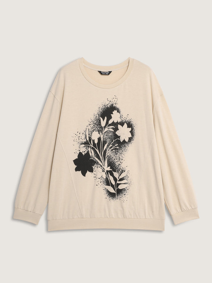 Floral Print Drop Shoulder Relaxed-Fit Sweatshirt