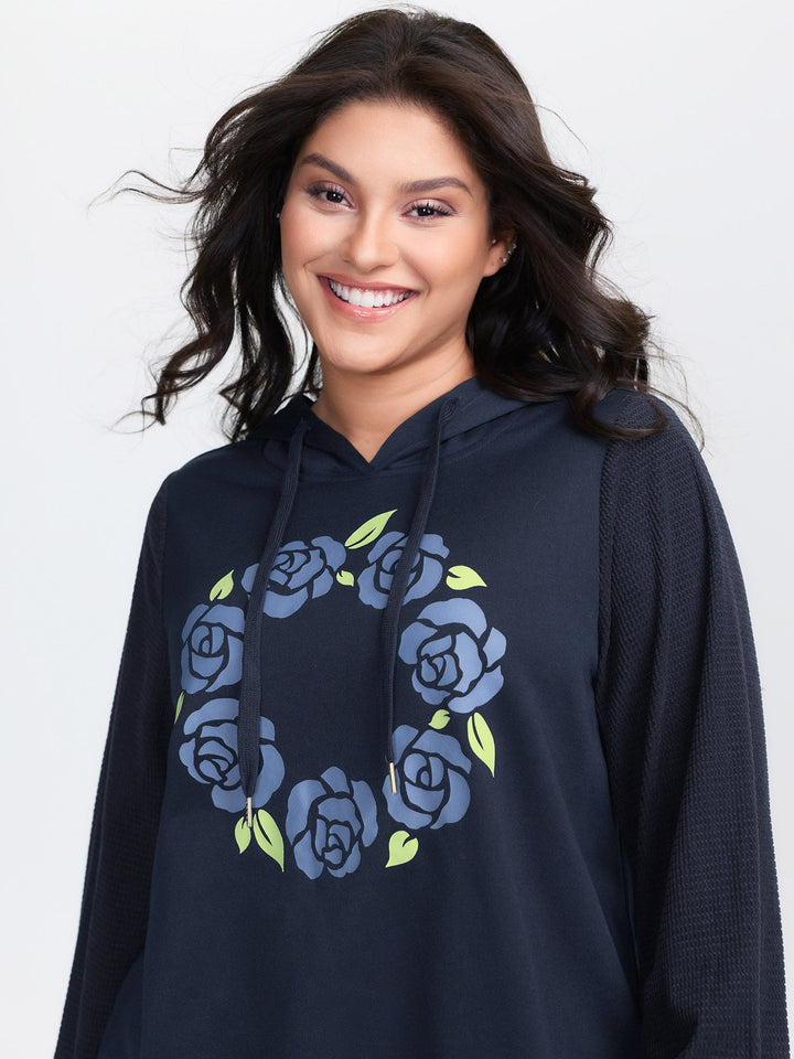 Floral Textured Spliced Hoodie