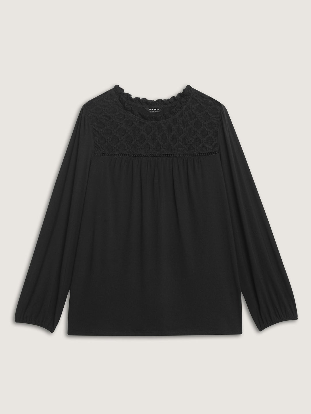 Checkered Mesh Ruffled Neckline Knit Top