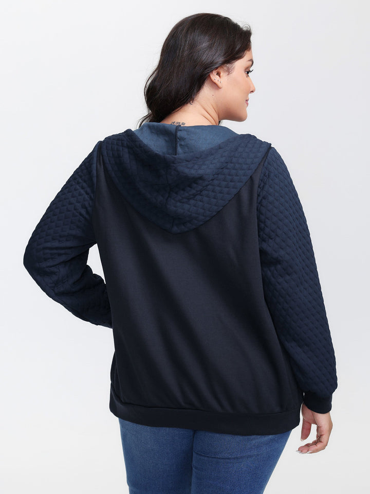 Textured Zipper Front Hoodie Jacket