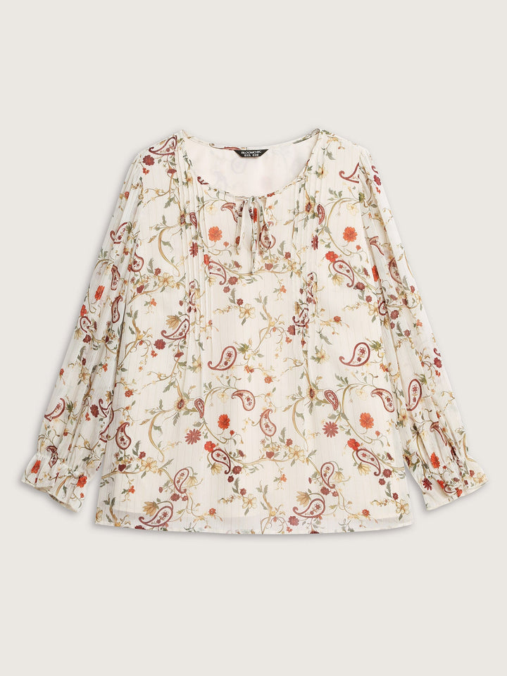 Floral Print Toothpick Pleats Blouse