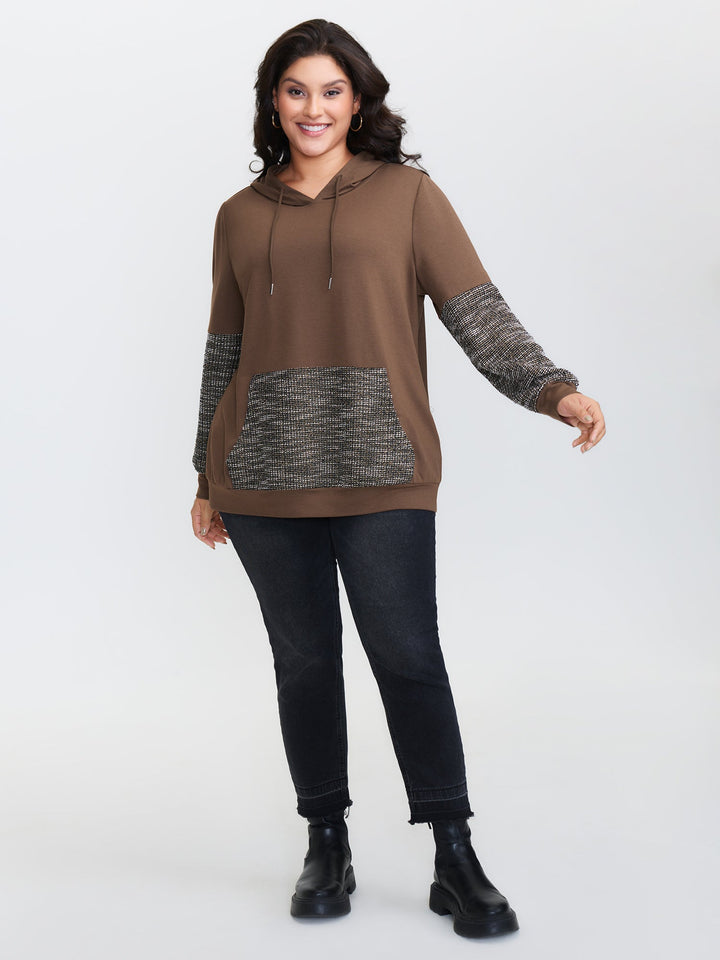 Spliced Color Contrast Textured Hoodie