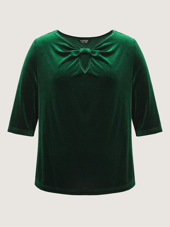 Velvet Twist Neckline Cut-Out Blouse