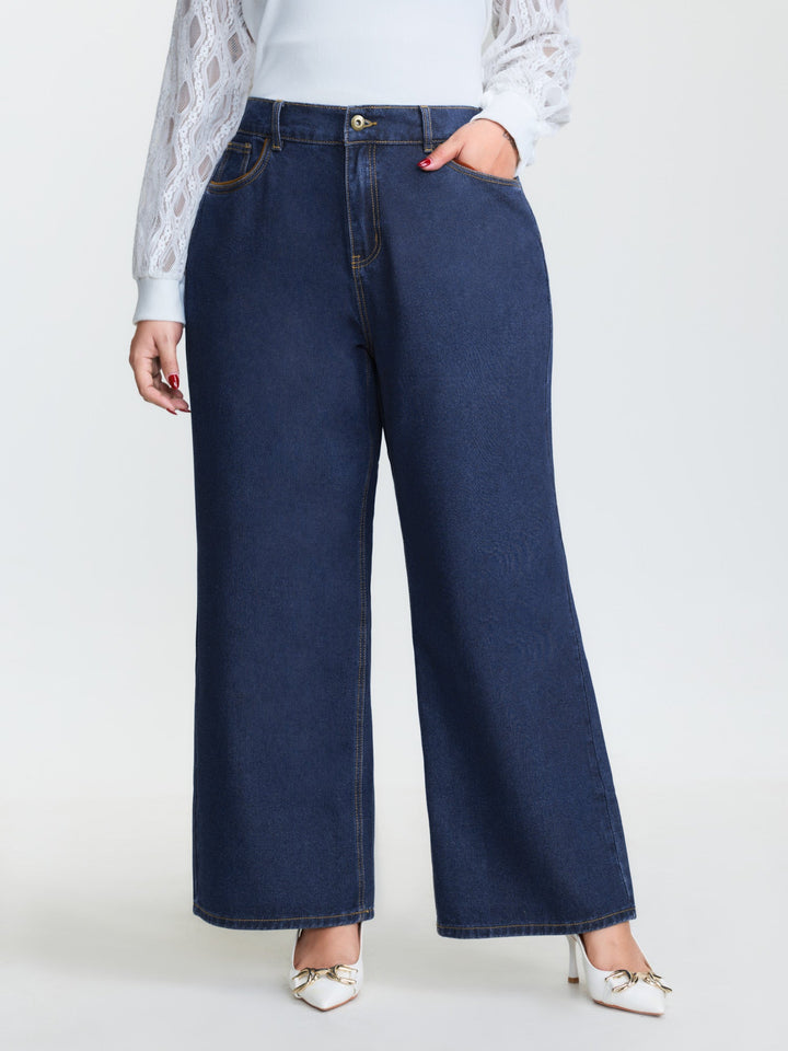 Cotton Mid-Rise Wide-Leg Jeans