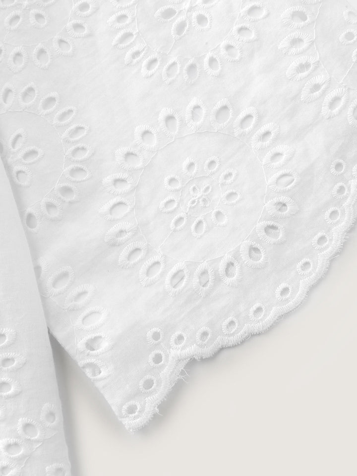 Floral Eyelet Trim Notched Collar Blouse