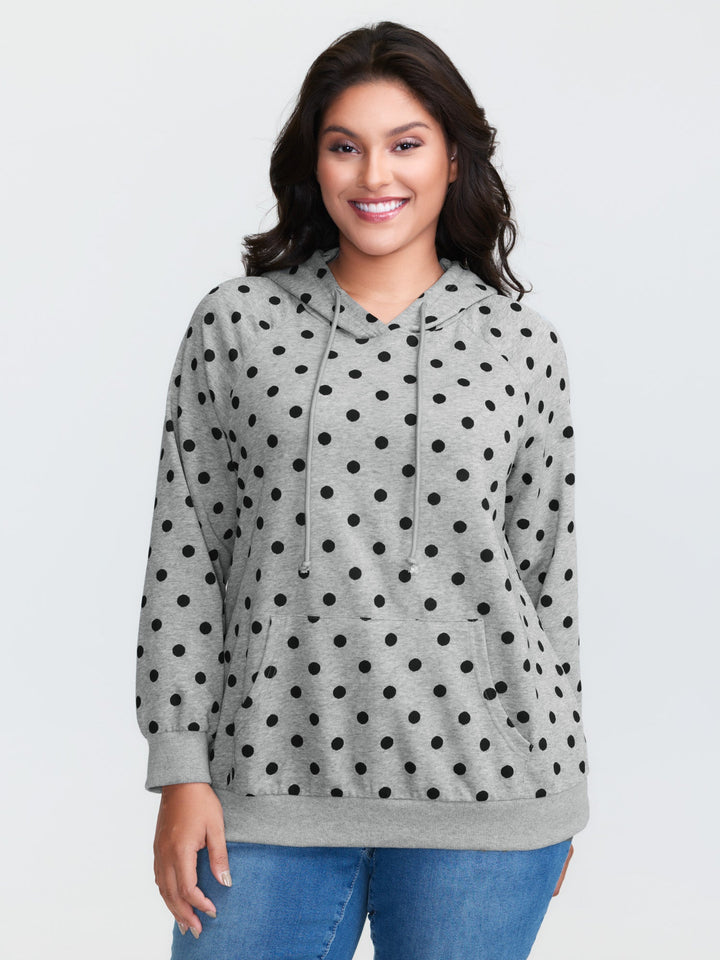 Polka Dot Drawstring Neck Hoodie