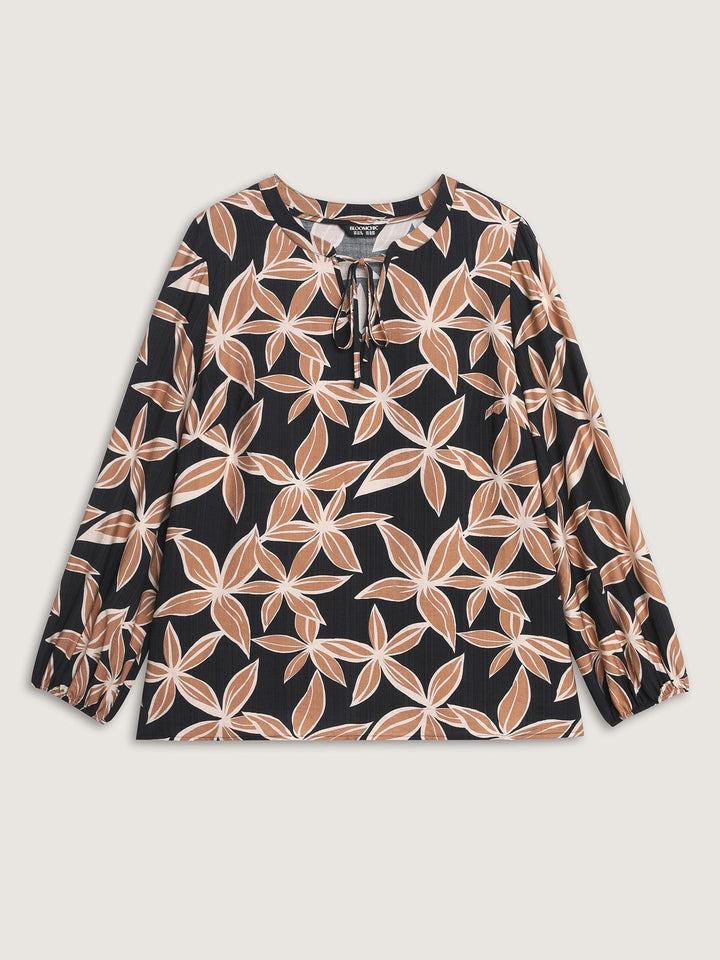 Large Floral Print Notched Collar Blouse