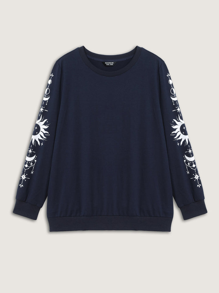 Floral Sleeve Print Contrast Sweatshirt