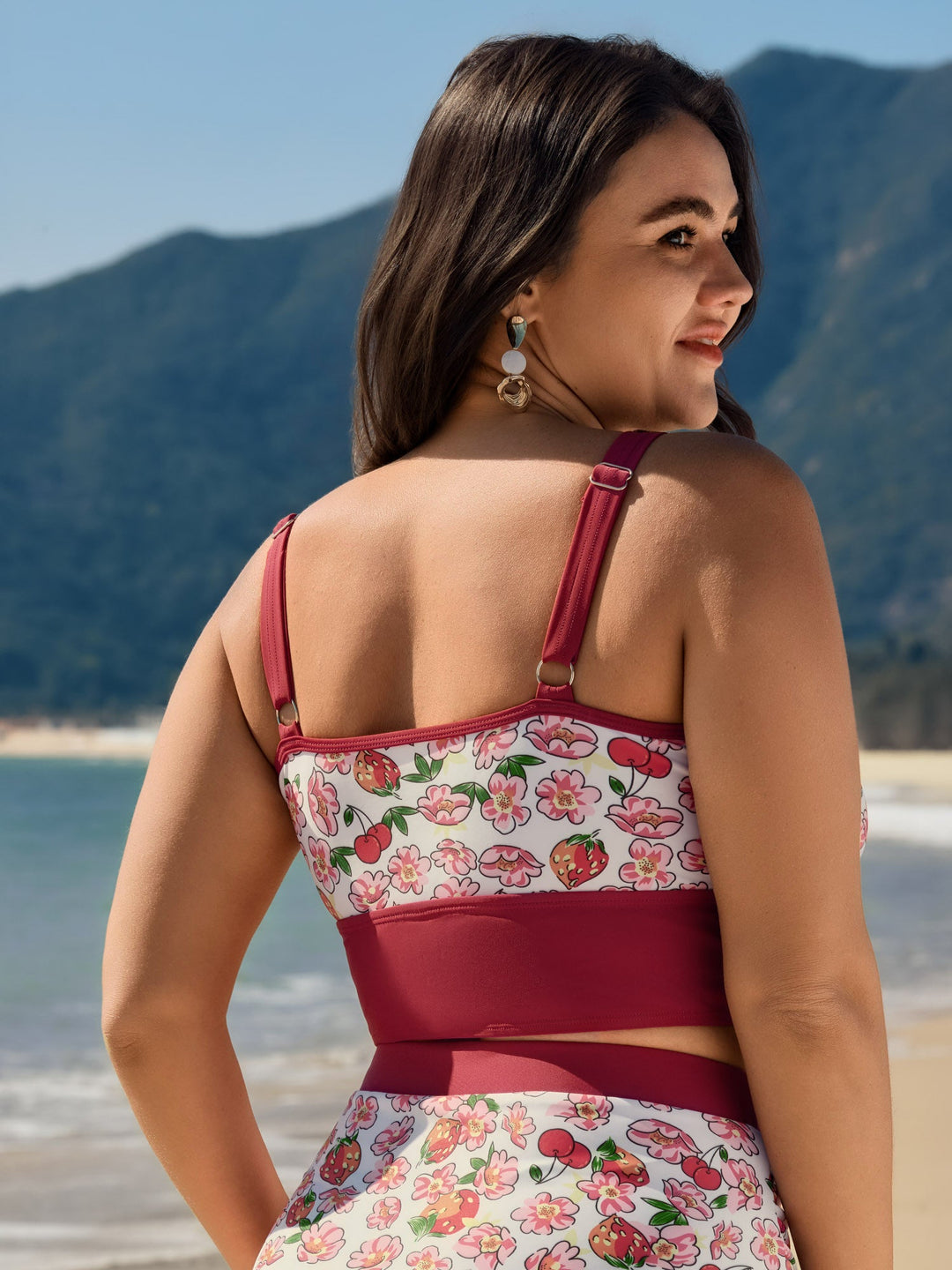 Floral Print Drawstring Front Swim Top