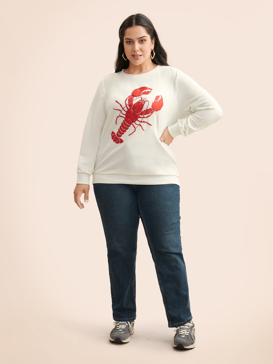 Lobster Pattern Round Neck Sweatshirt