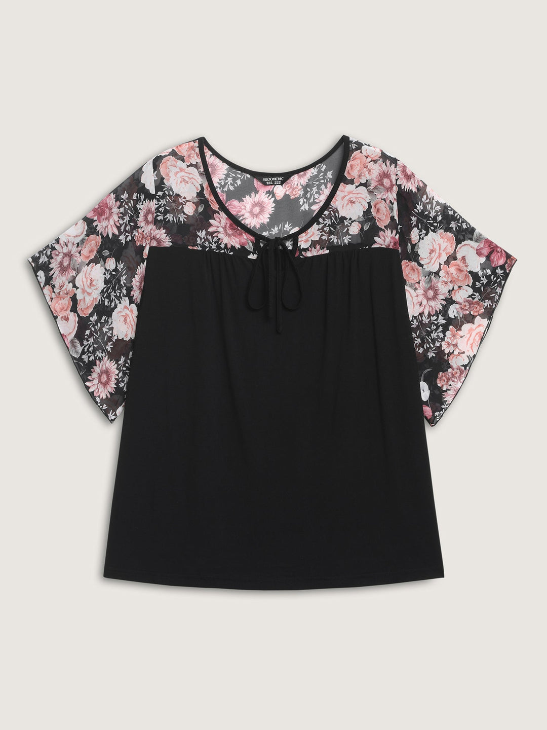 Supersoft Floral Ruffled Sleeve Neck Tie Knit Top