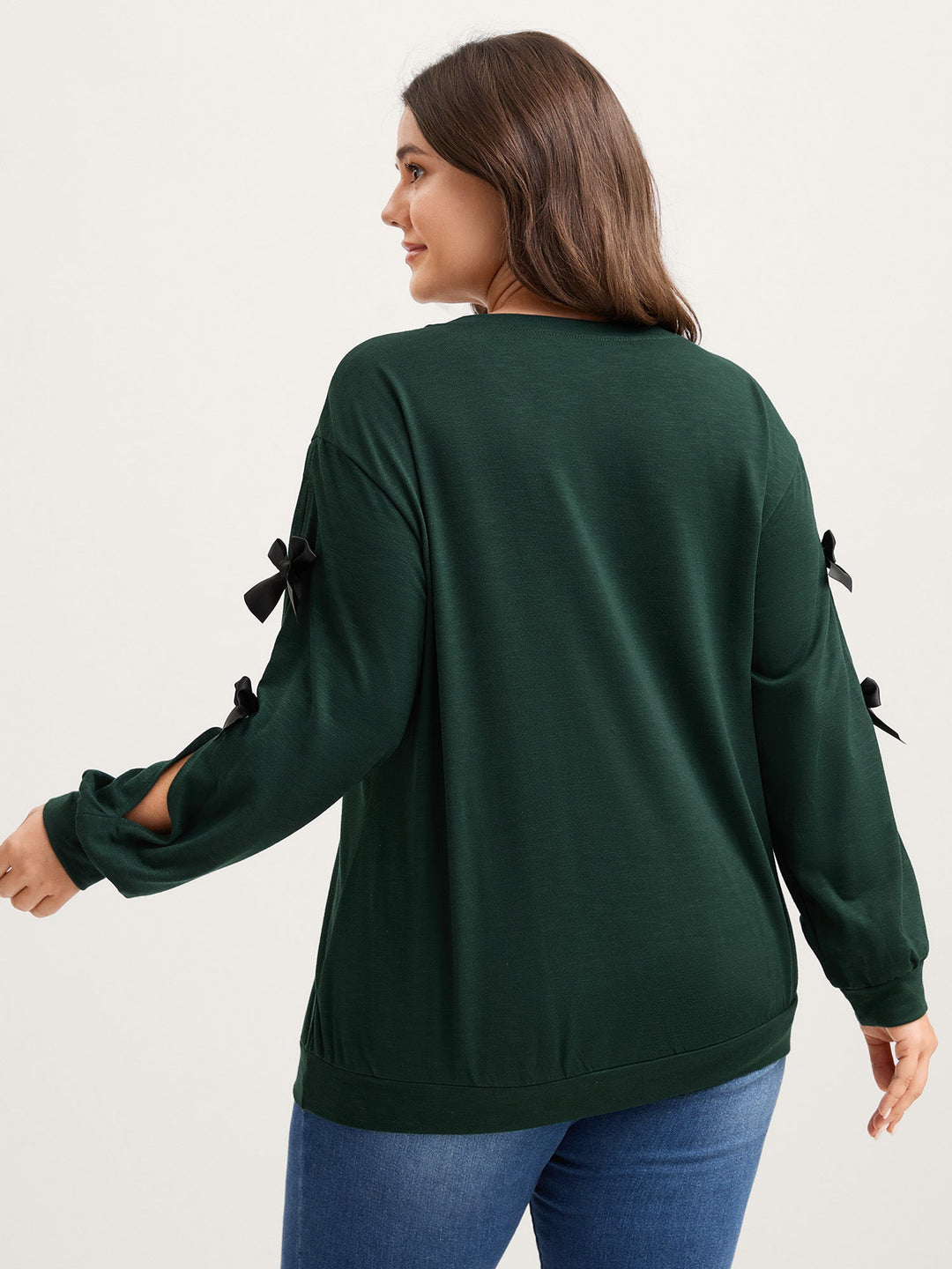 Bow-Knot Sleeve Cut-Out Sweatshirt