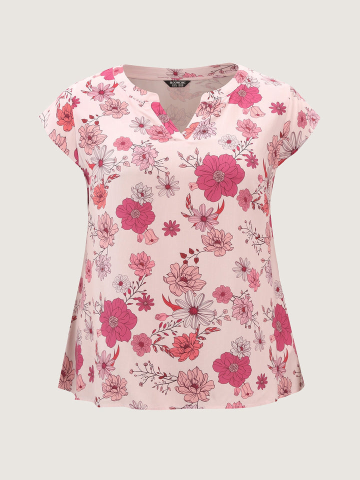 Floral Print Notched Collar Blouse