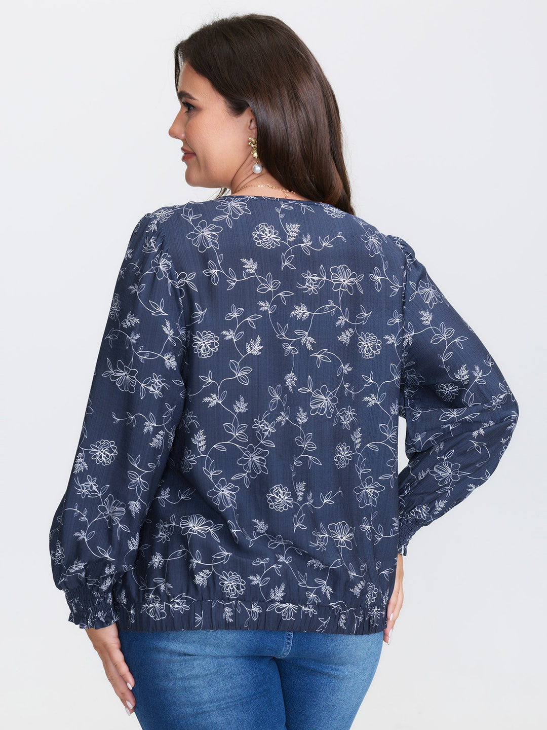 Floral Print Surplice Neck Blouse