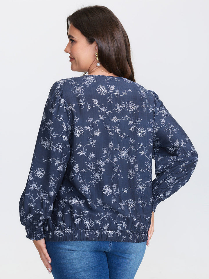 Floral Print Surplice Neck Blouse