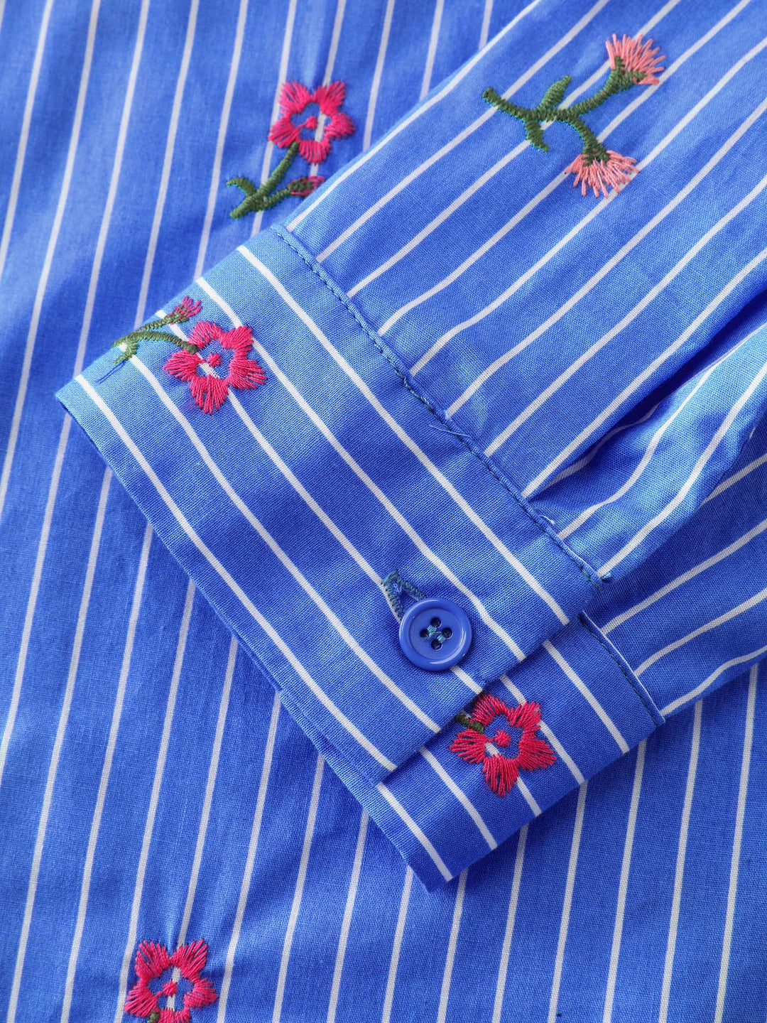 Floral Embroidered Striped Button-Down Shirt