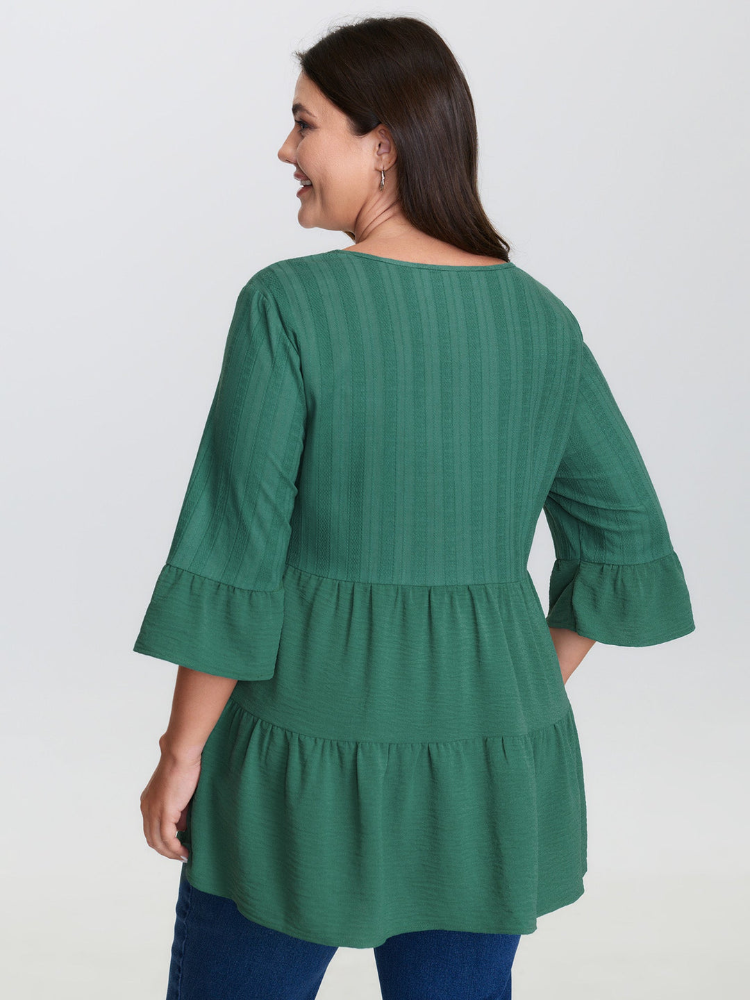 Textured Tiered Neck-Tie Blouse