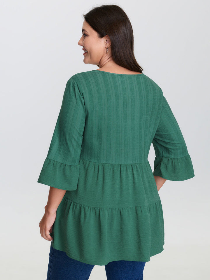 Textured Tiered Neck-Tie Blouse