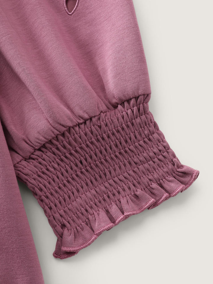 Cut-Out Embroidered Sleeve Rayon Sweatshirt