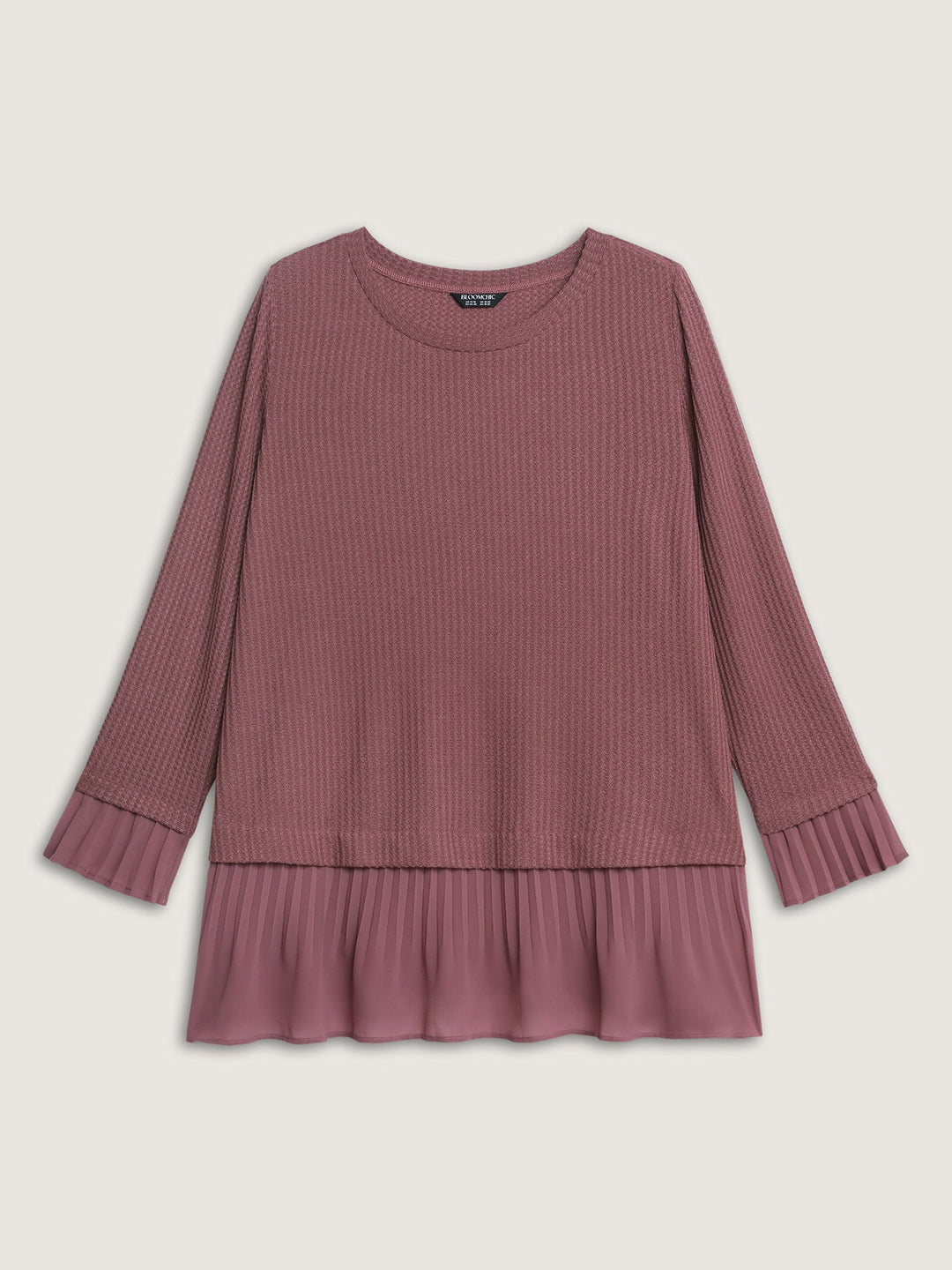 Waffle Chiffon Hem Crew Neck Top