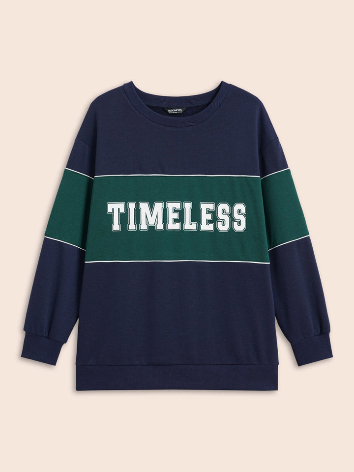 Crew Neck Letter Print Contrast Sweatshirt